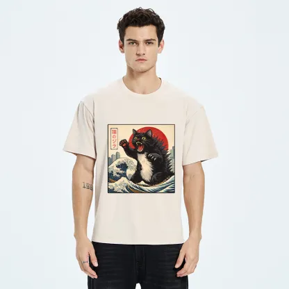 Tokyo-Tiger Black Cat Eats A Big Bowl Of Ramen Funny Washed T-Shirt