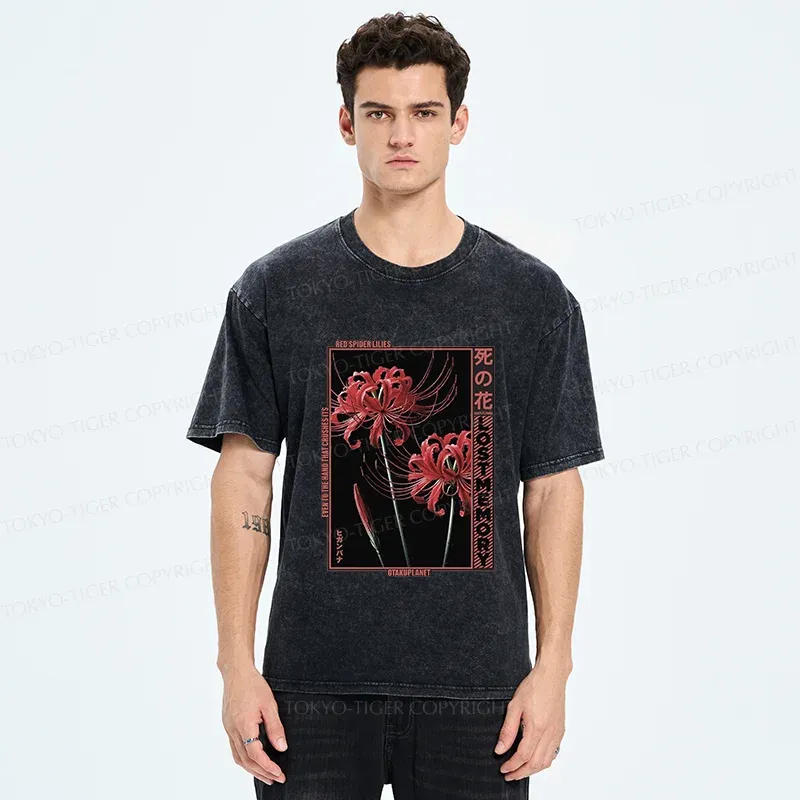 Tokyo-Tiger Red Spider Lily Washed T-Shirt