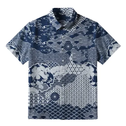 Tokyo-Tiger Elegant Floral Waves Button-up Shirt