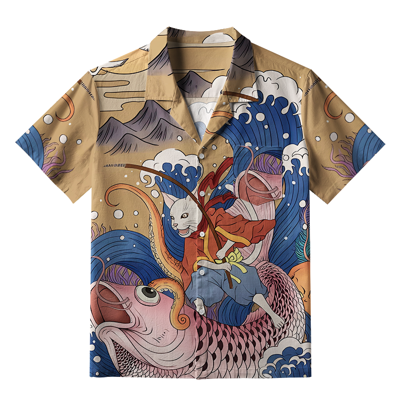 Tokyo-Tiger Japanese Cat Fishing Aloha Hawaiian Shirt