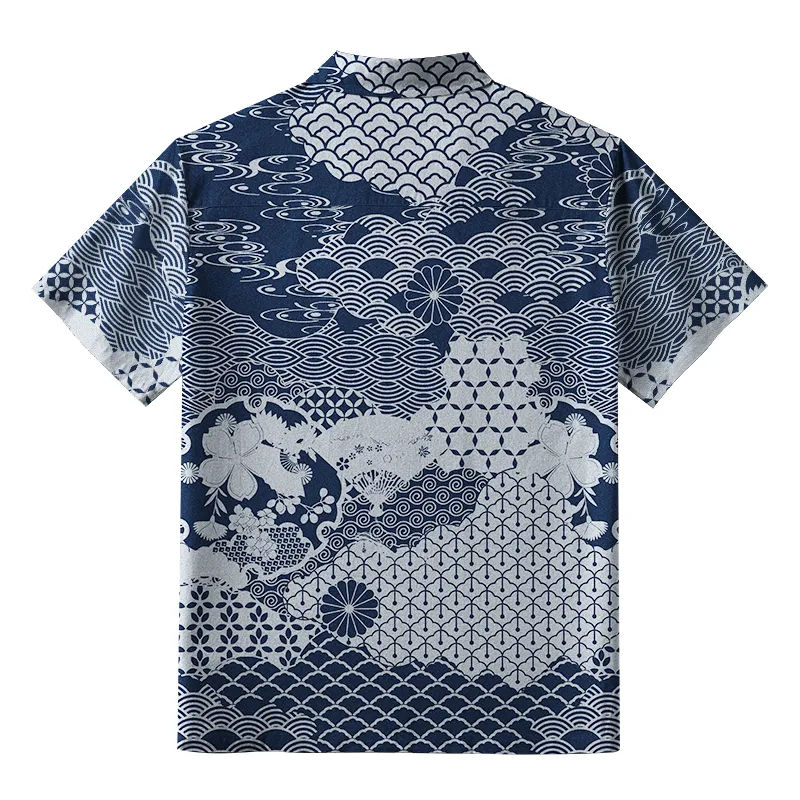 Tokyo-Tiger Elegant Floral Waves Button-up Shirt