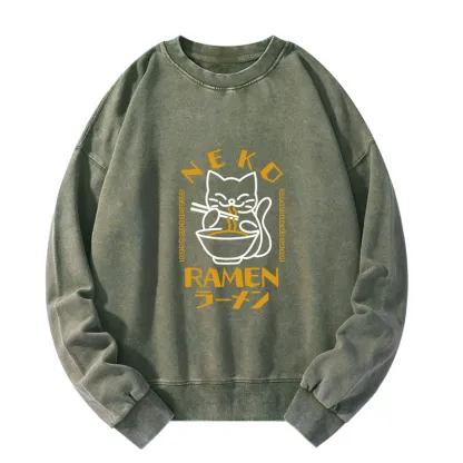 Tokyo-Tiger Cat Obsessed With RamenWashed Sweatshirt