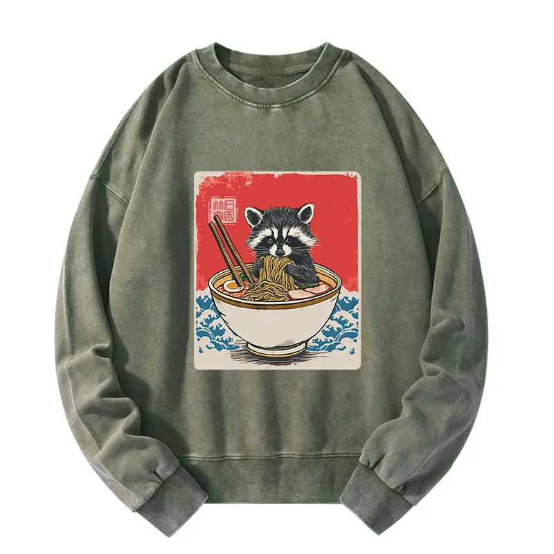 Tokyo-Tiger Ramen Lover Raccoon Washed Sweatshirt