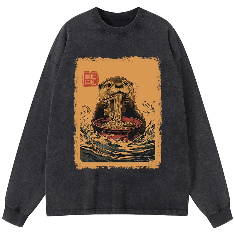 Tokyo-Tiger Ramen Lover Otter Washed Long Sleeve T-Shirt