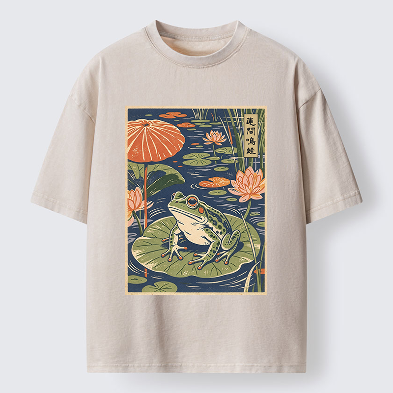 Tokyo-Tiger Frog In Lotus Pond Washed T-Shirt