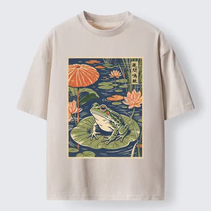 Tokyo-Tiger Frog In Lotus Pond Washed T-Shirt