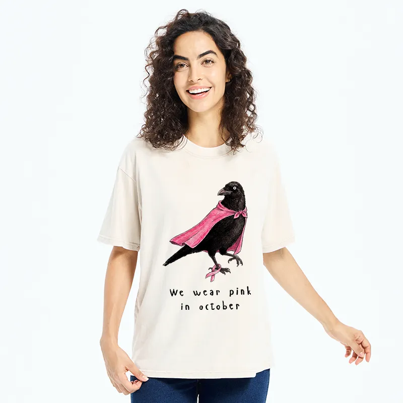 Tokyo-Tiger Pink Ribbon Raven Breast Cancer Awareness Washed T-Shirt