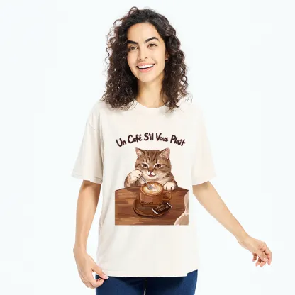 Tokyo-Tiger Cat Stirring Coffee Washed T-Shirt