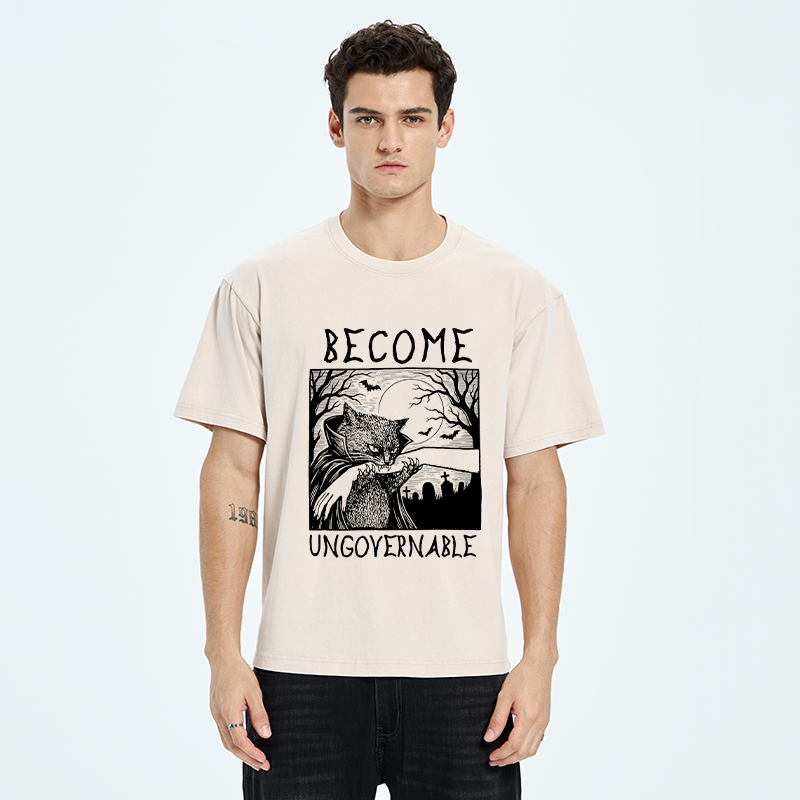 Tokyo‑Tiger Creepy Night Cat Washed T‑Shirt