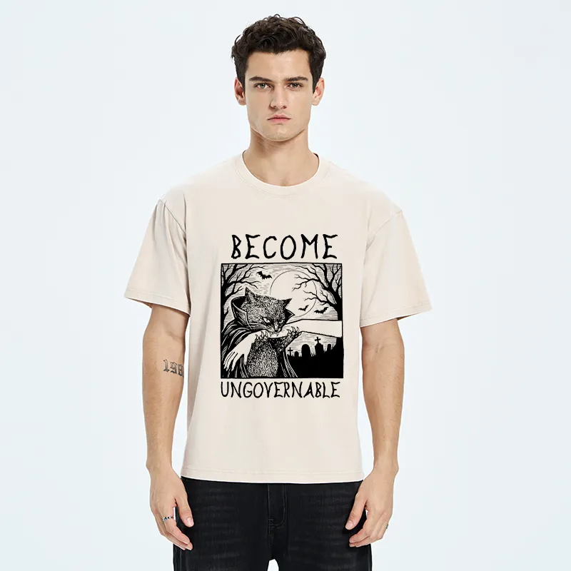 Tokyo‑Tiger Creepy Night Cat Washed T‑Shirt