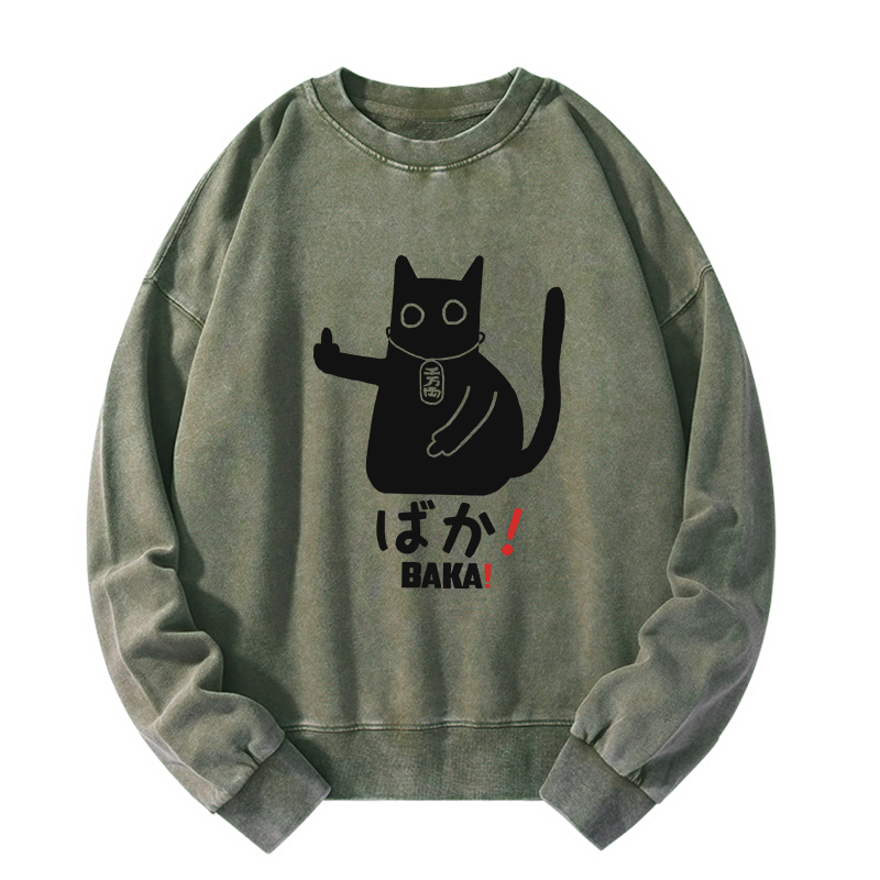 Tokyo-Tiger Japanese Baka Cat Washed Sweatshirt