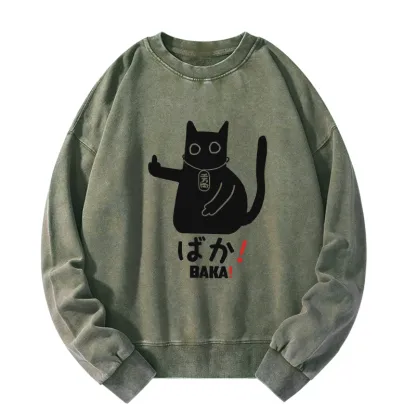Tokyo-Tiger Japanese Baka Cat Washed Sweatshirt