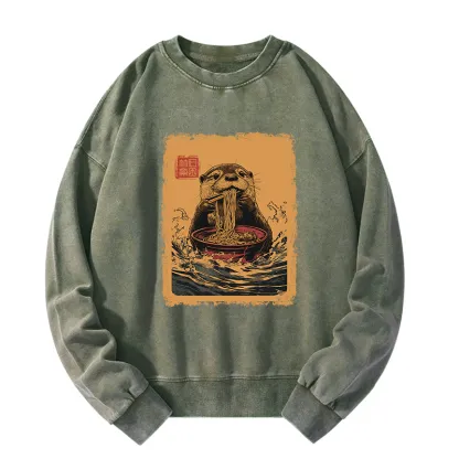 Tokyo-Tiger Ramen Lover Otter  Washed Sweatshirt
