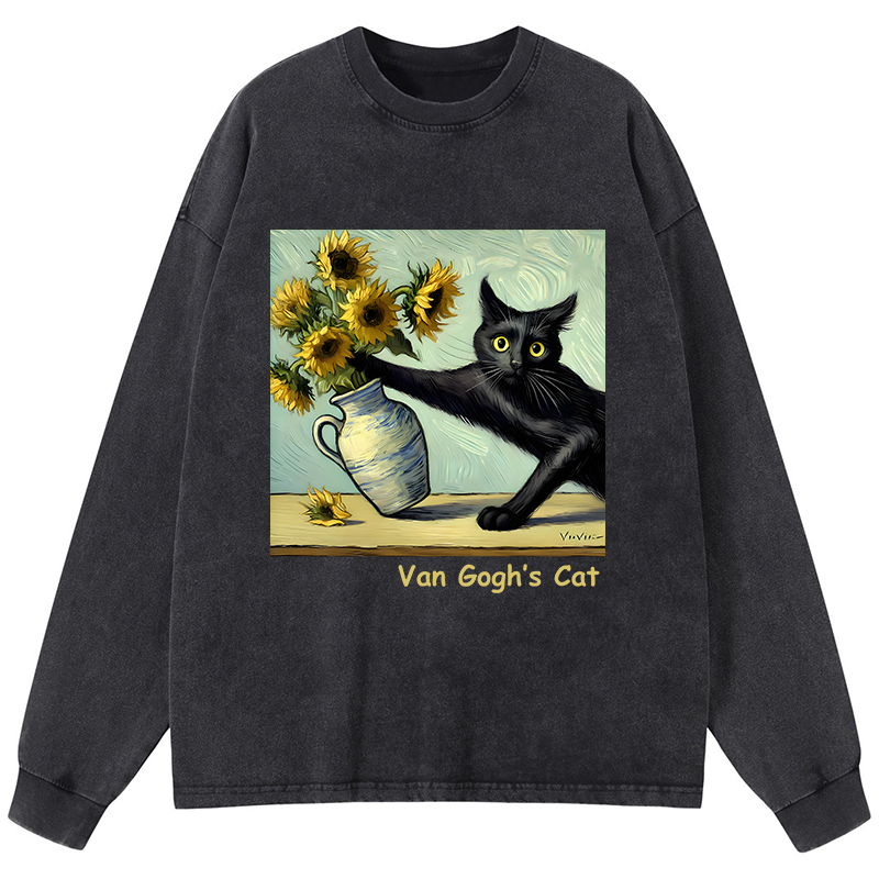 Tokyo-Tiger Van Gogh's Naughty Cat Washed Long Sleeve T-Shirt