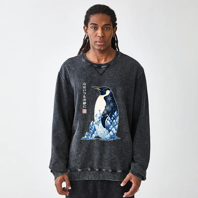 Tokyo-Tiger Keep Calm Penguin Washed Terry Sweatshirt