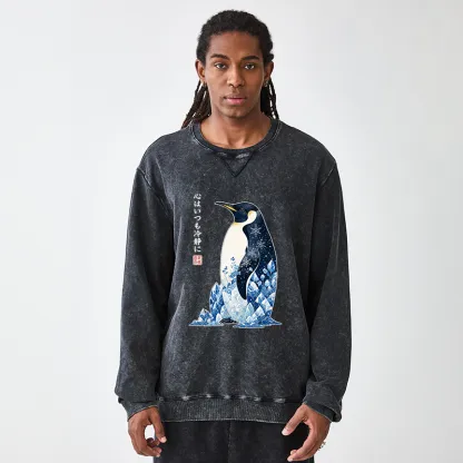 Tokyo-Tiger Keep Calm Penguin Washed Terry Sweatshirt