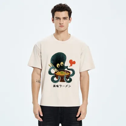 Tokyo-Tiger Octopus Uses Chopsticks For Ramen Washed T-Shirt 