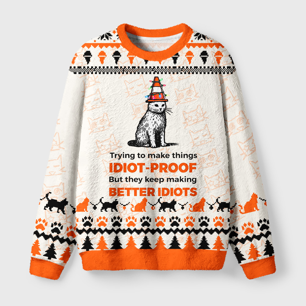 Tokyo-Tiger IDIOT-PROOF Fuzzy Christmas Ugly Sweatshirt