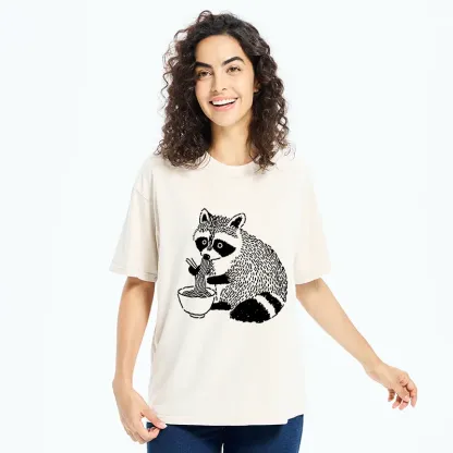 Tokyo-Tiger Cute Raccoon Eating Ramen Washed T-Shirt