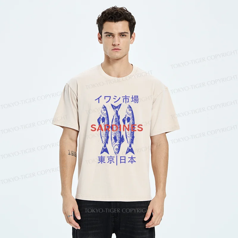 Tokyo-Tiger Japan Sardines Market Washed T-Shirt