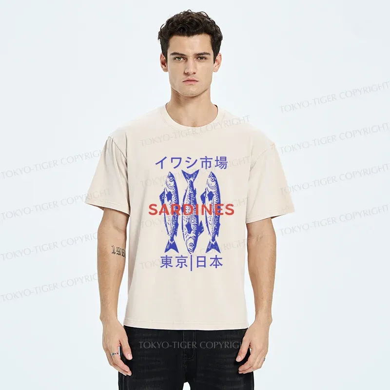 Tokyo-Tiger Japan Sardines Market Washed T-Shirt
