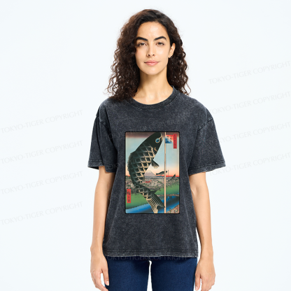 Tokyo-Tiger Japanese Carp Streamer Washed T-Shirt