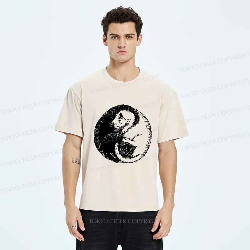 Tokyo-Tiger Yin Yang Cat Washed T-Shirt