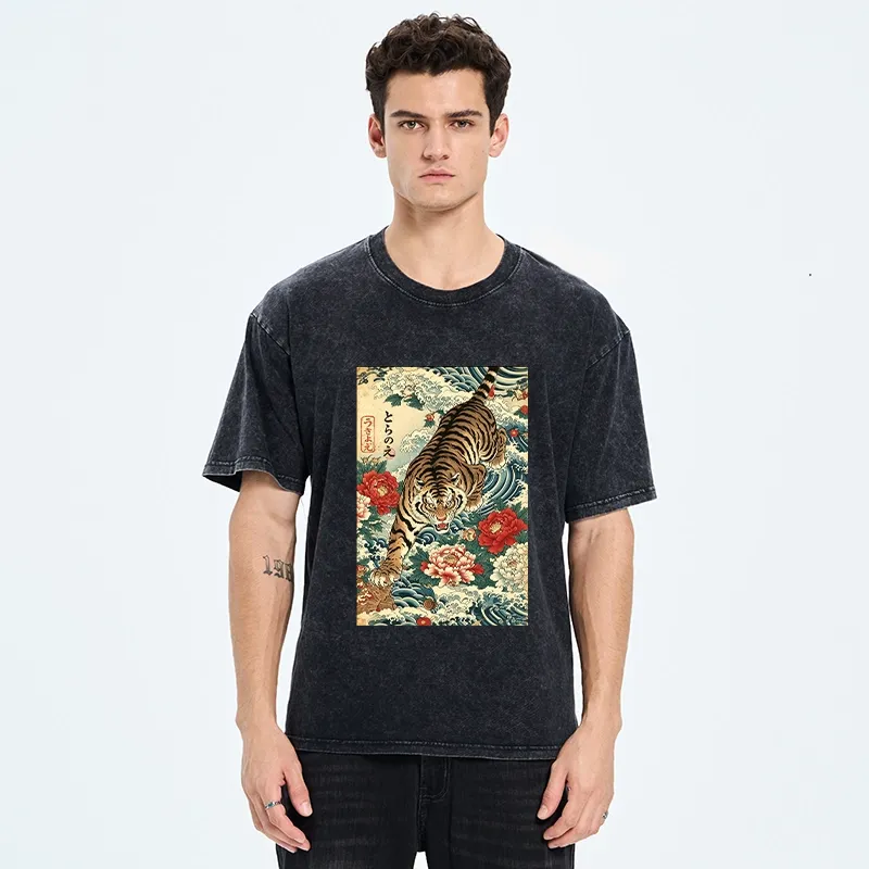 Tokyo‑Tiger Retro Wave Tiger Washed T‑Shirt