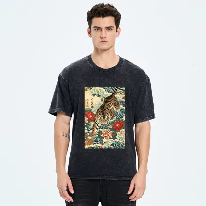 Tokyo‑Tiger Retro Wave Tiger Washed T‑Shirt