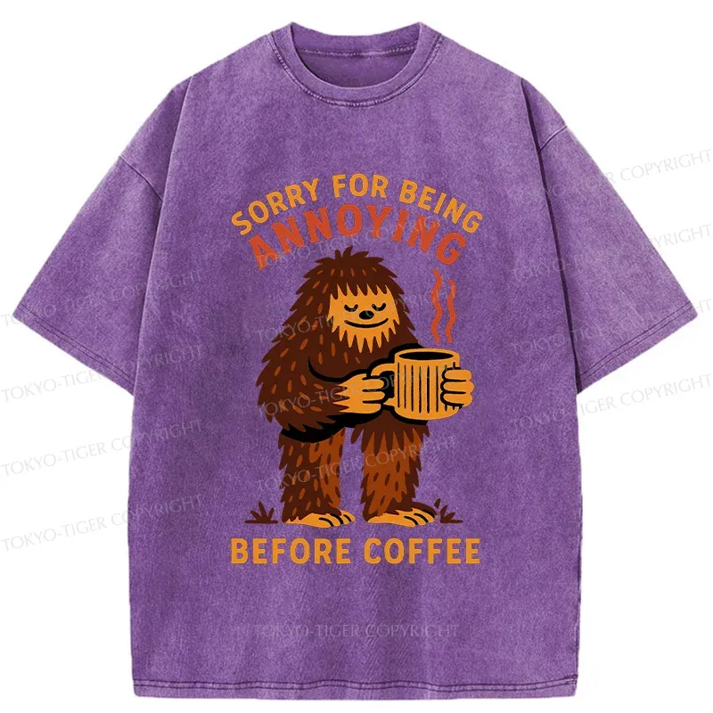 Tokyo-Tiger Bigfoot Drinking Coffee Washed T-Shirt