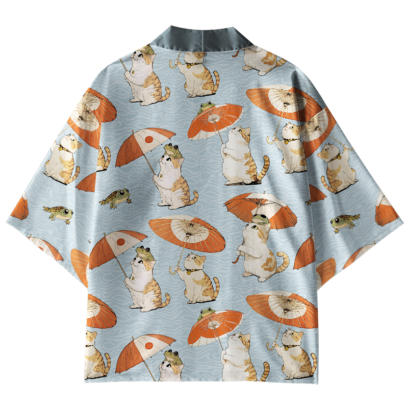 Tokyo-Tiger Cat Holding An Umbrella Kimono Cardigan