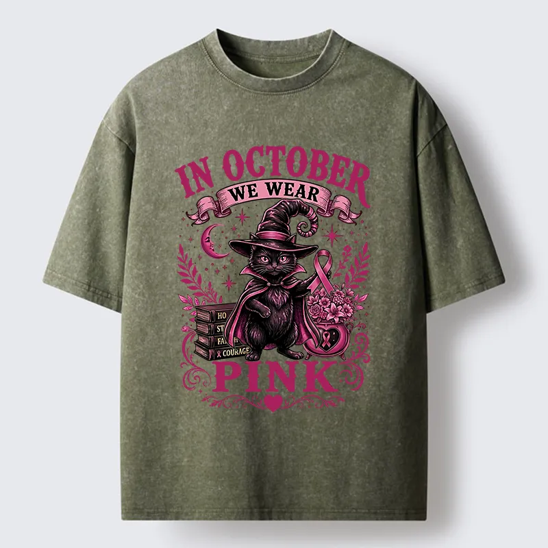 Tokyo-Tiger Witch Cat Breast Cancer Awareness Washed T-Shirt