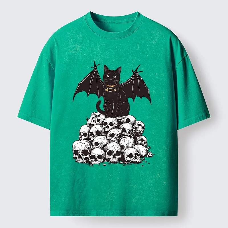Tokyo-Tiger Skull Bat Cat Washed T-Shirt