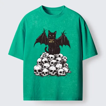 Tokyo-Tiger Skull Bat Cat Washed T-Shirt