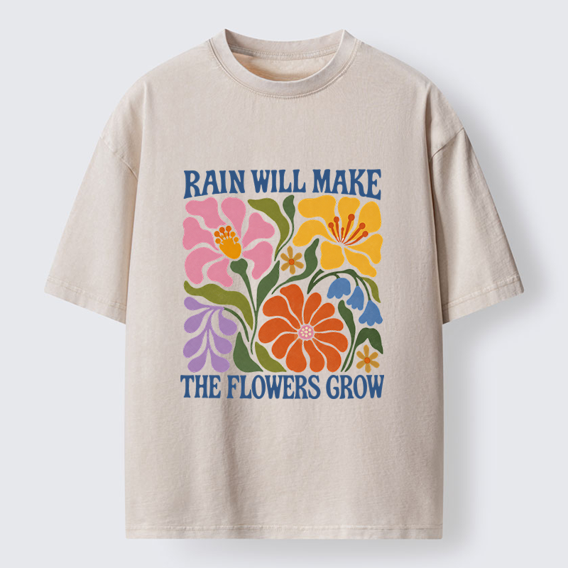 Tokyo-Tiger Retro Floral Positive Quote Washed T-Shirt