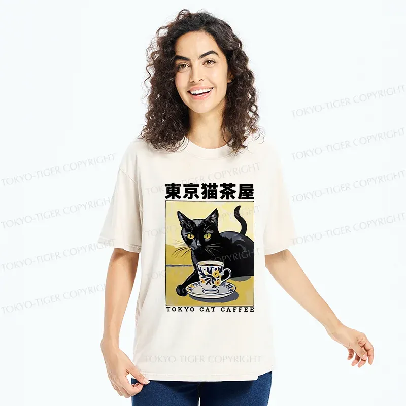 Tokyo-Tiger Japanese Cat Cafe Washed T-Shirt