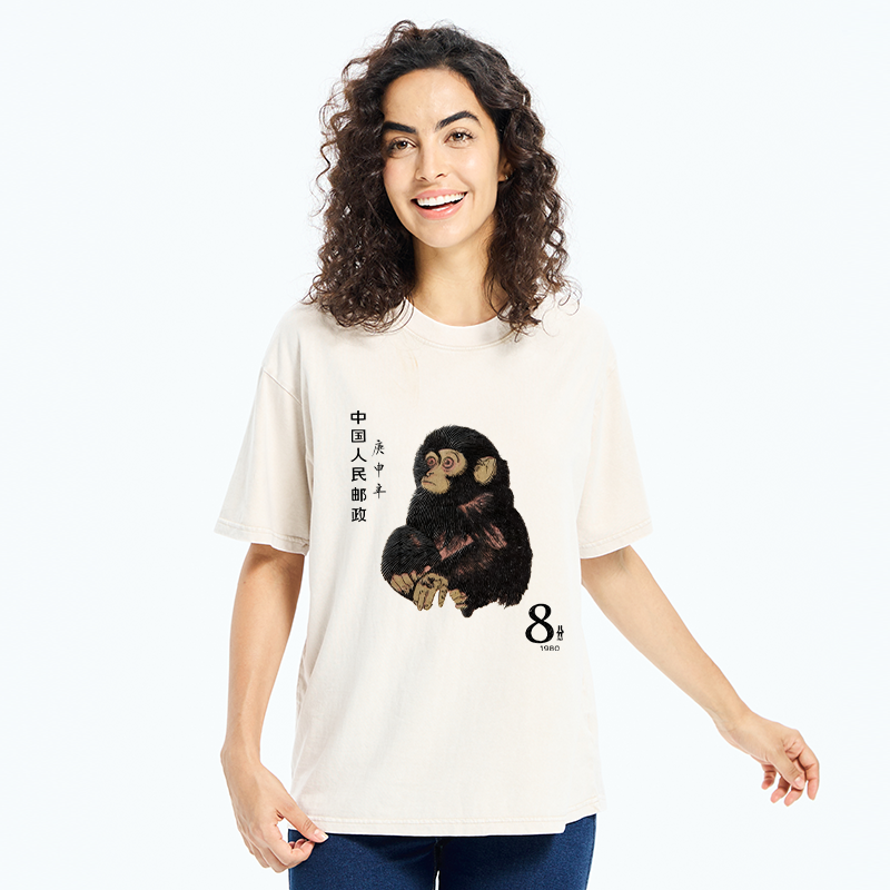 Tokyo-Tiger Cute Little Monkey Washed T-Shirt