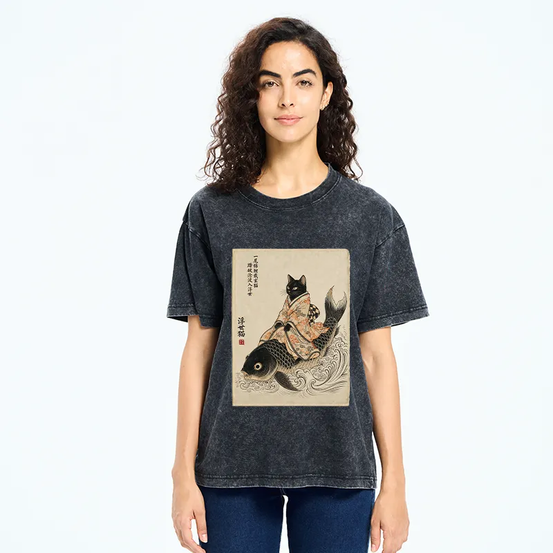 Tokyo-Tiger Vintage Japan Cat Art Washed T-Shirt