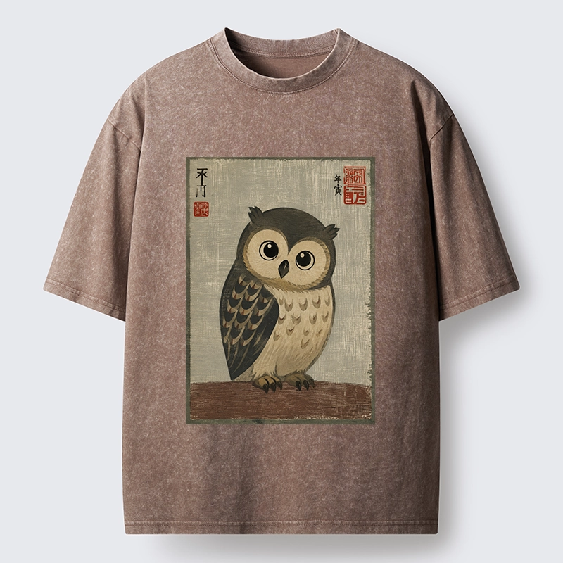 Tokyo‑Tiger Vintage Owl Vibe Washed T‑Shirt