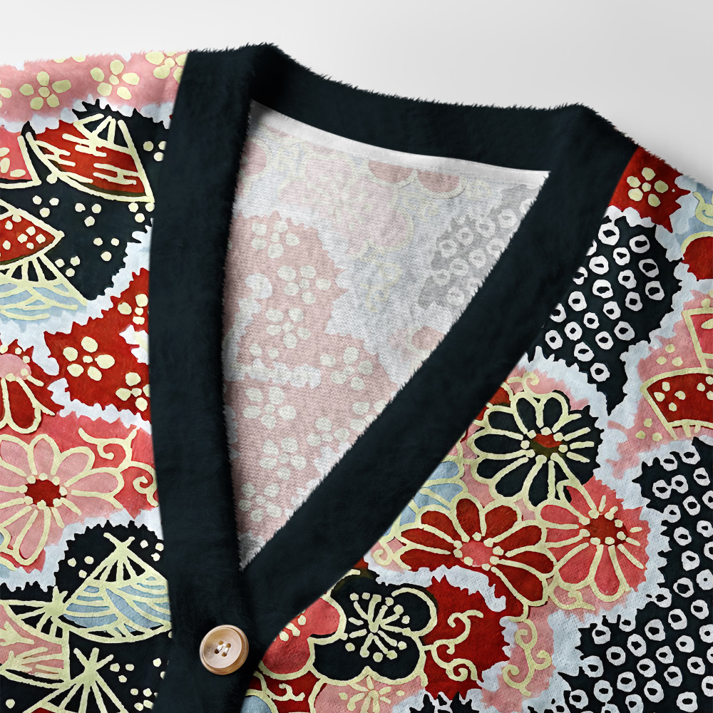Tokyo-Tiger Floral Symphony Ugly Cardigan Sweater