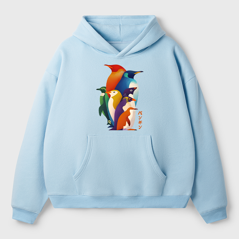 Tokyo-Tiger Cute Multi Tone Penguins Adult Fleece Hoodie