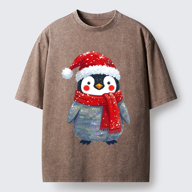 Tokyo-Tiger Cute Christmas Penguin Meme Washed T-Shirt