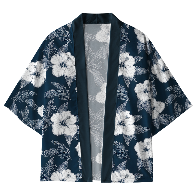 Tokyo-Tiger Floral Leaf Silhouette Kimono Cardigan