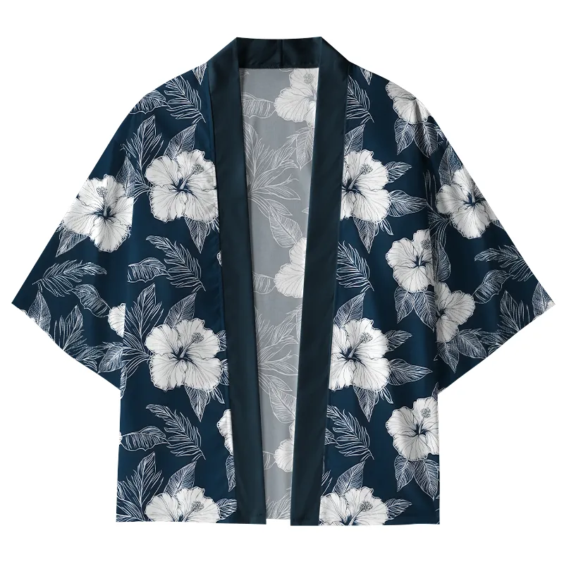 Tokyo-Tiger Floral Leaf Silhouette Kimono Cardigan