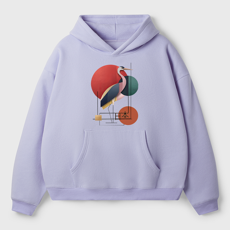 Tokyo-Tiger Geometric Crane Art Adult Fleece Hoodie