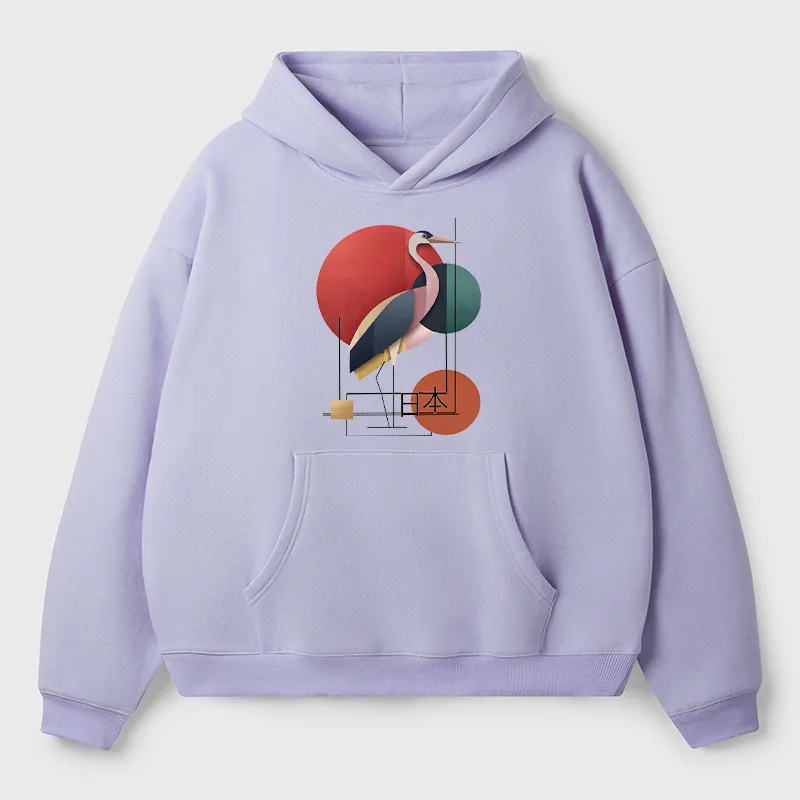 Tokyo-Tiger Geometric Crane Art Adult Fleece Hoodie