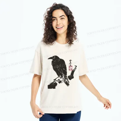 Tokyo-Tiger Crow Ancient Painting Washed T-Shirt