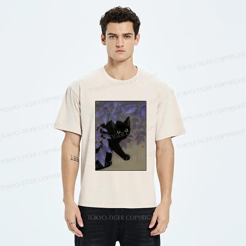 Tokyo-Tiger Cat Under The Flowers Washed T-Shirt