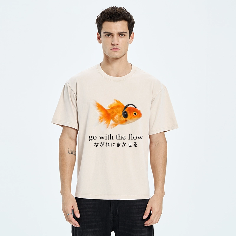 Tokyo-Tiger Goldfish Listening To Music Washed T-Shirt