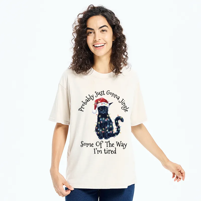 Tokyo-Tiger Tired Christmas Cat Meme Washed T-Shirt